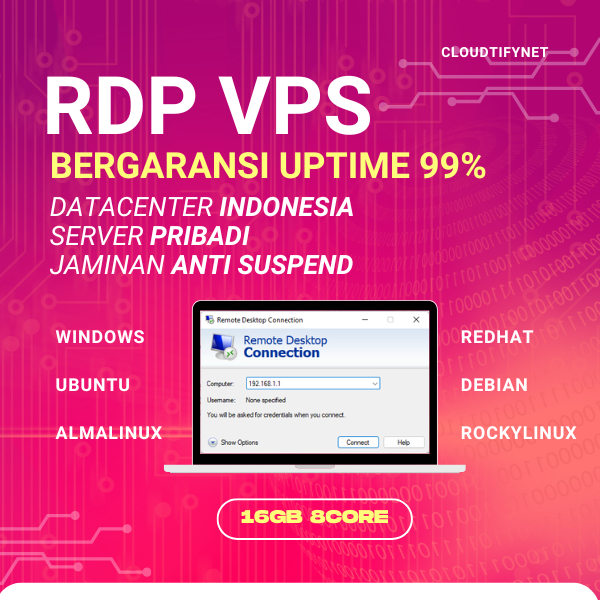 RDP VPS Indonesia RAM 32GB | 8 Core | SSD 400GB | Full Admin