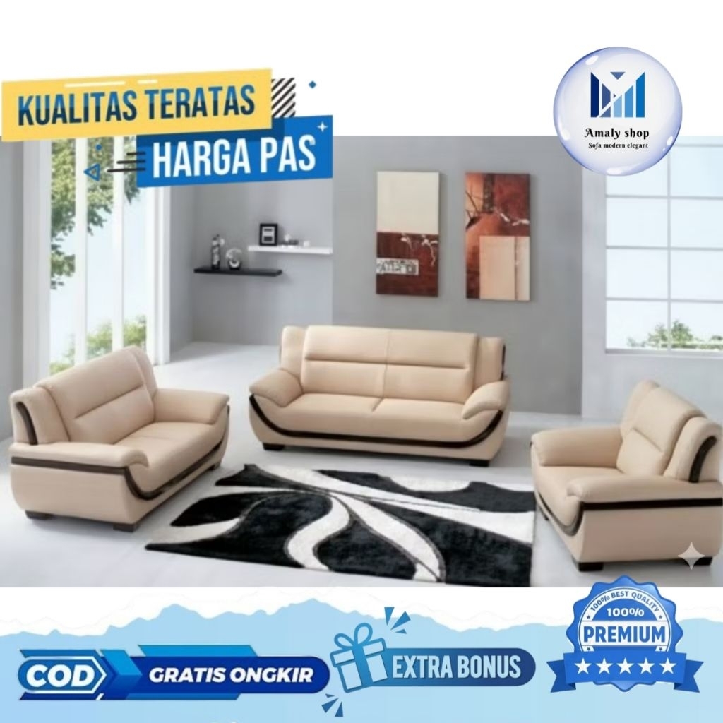 Sofa Kulit 221 Premium Sofa Minimalis Ruang Tamu Mewah Sofa Luxury Sofa Modern Elegant Sofa Kantor S