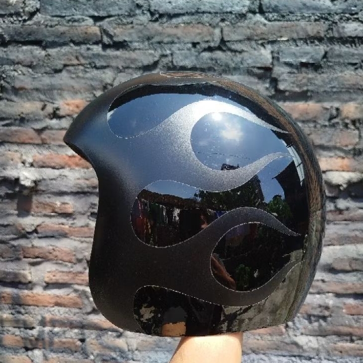 Slimhead Helmets 500Ttx RAW Custom Flame. Helm Vespa, Helm Harley Davidson, Helm Choppers
