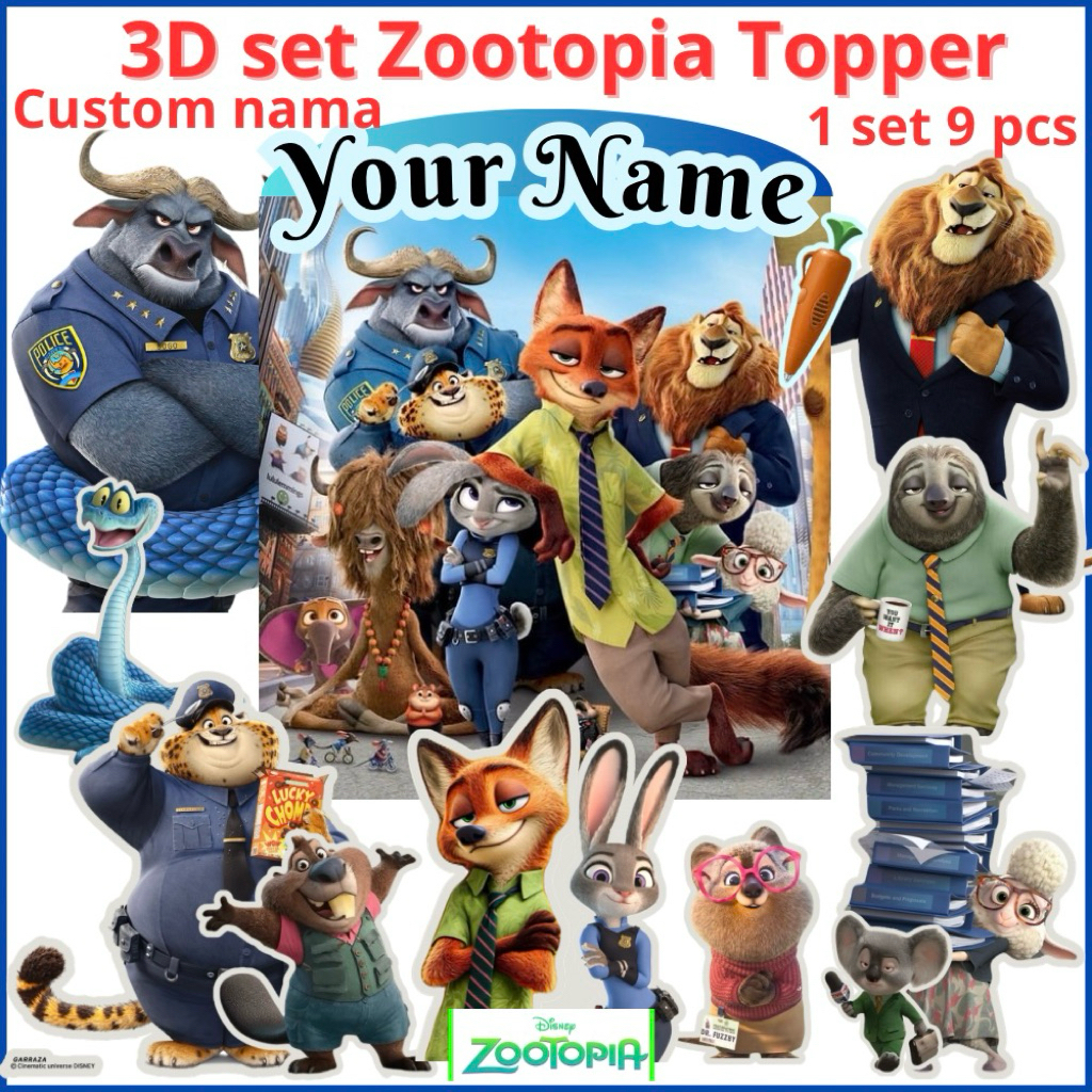 Cake Topper 3D set Zootopia cake toper happy birthday Zootopia 2 Custom nama