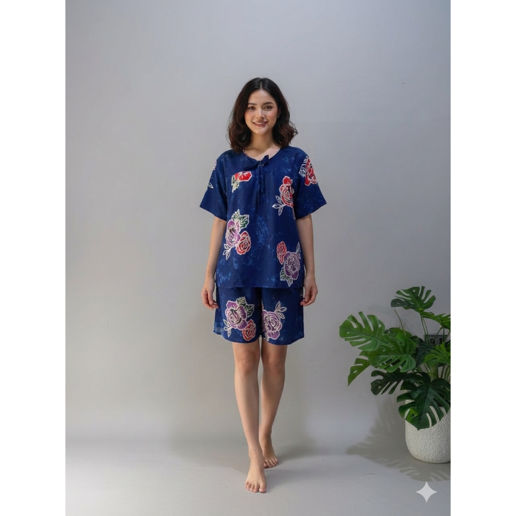 BRS - Setelan Pendek Batik Cap Motif Sunan Rayon Premium Pekalongan, Adem, Kekinian, Wanita, tanpa l