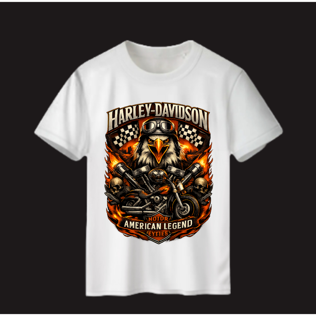 sreg kaos putih harliy davidsen Elang Amerika Legenda Tengkorak Kaos Putih Bahan Katun Kombet 24s