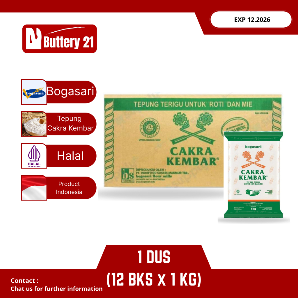 TEPUNG CAKRA KEMBAR HIJAU 1 DUS (ISI 12 X 1 KG)/TEPUNG TERIGU CAKRA HIJAU/CAKRA KEMBAR EKONOMIS