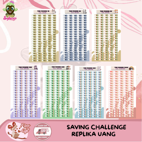 Lembar Kertas Menabung Saving Challenge A6 / Binder Menabung A6 (Replika Uang)