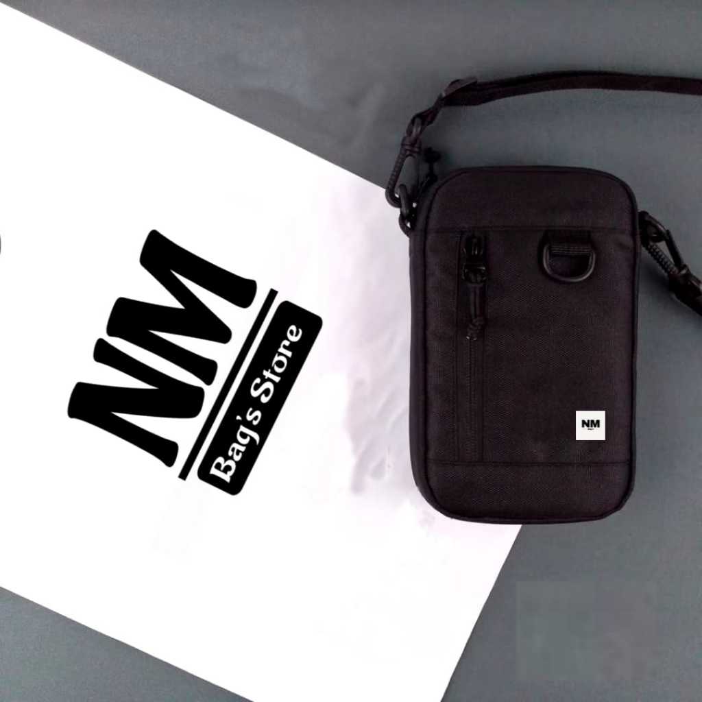 NM Sling Phone Hitam Vertikal – Tas Selempang HP Mini Pria Wanita Kanvas Premium