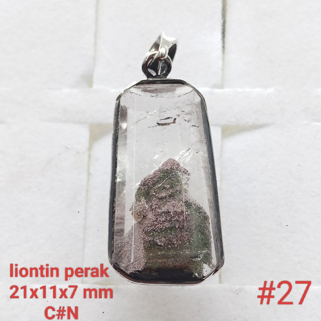 liontin perak, batu natural rock crystal _ kecubung karang #27