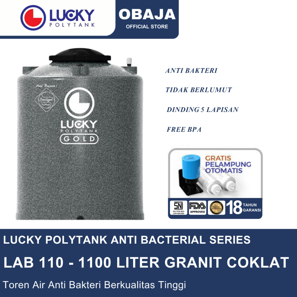 Lucky Polytank Toren Air LAB 110 Granit Coklat / Toren Air LAB 1100 Liter Granit Coklat Lucky Polyta