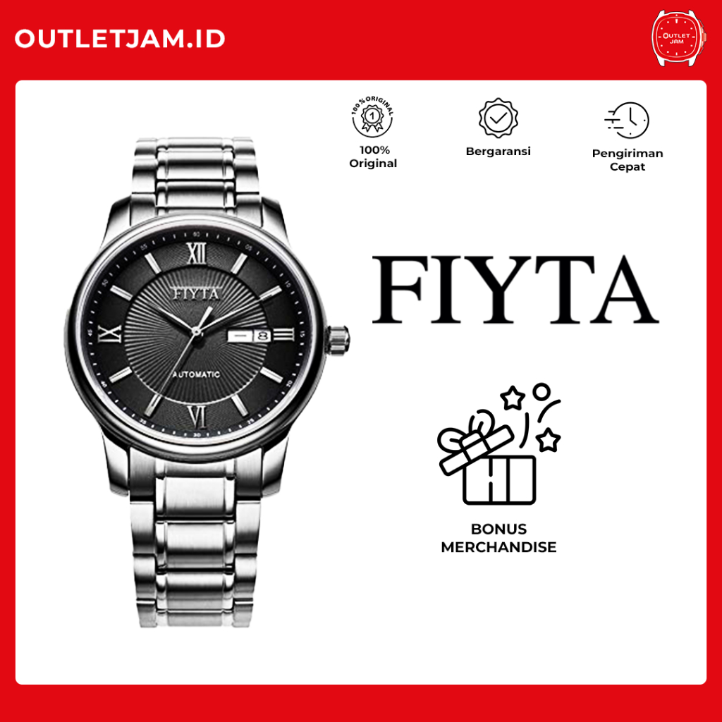 Jam Tangan Pria FIYTA Classic Gent Automatic Original Stainless Steel Black Dial