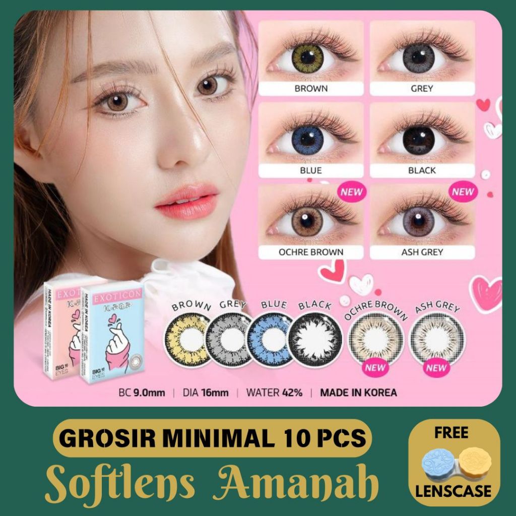 -GROSIR NORMAL- TERMURAH SOFTLENS X2 KPOP 16MM NORMAL X2 EXOTICON - BLACK GREY BROWN BLUE ASH GREY O