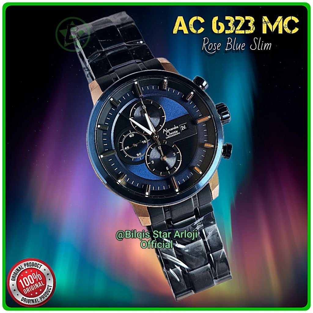 Alexandre Christie Pria Ac 6323 Mc Slim Tali Rantai Black Rose Blue Original