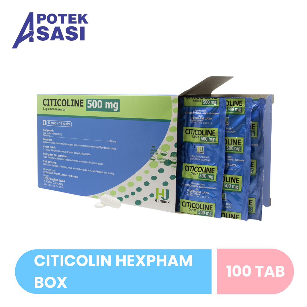 Citicoline 500 mg HJ Box 100 Tab -  Vitamin & Suplemen Untuk Fungsi Dan Integritas Sel-Sel Otak