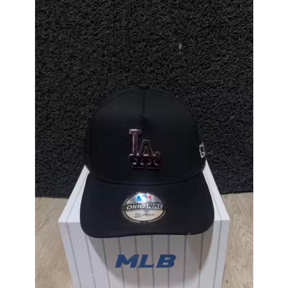 TOPI BASEBALL MLB LA METAL SILVER LOGO ORIGINAL BLACK CAPS / TOPI PRIA WANITA / TOPI FULL SET