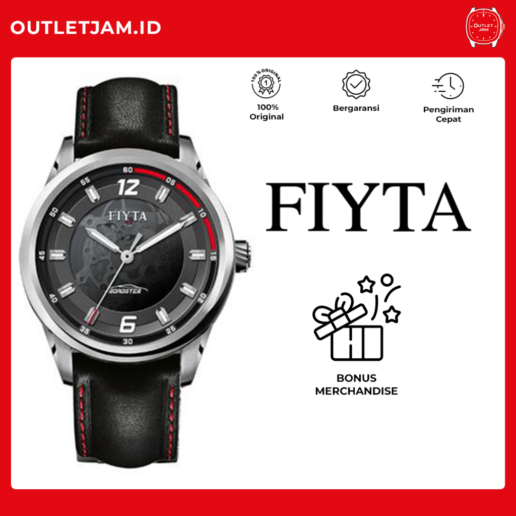FIYTA Extreme Gent Automatic Jam Tangan Pria Black Dial Leather Original