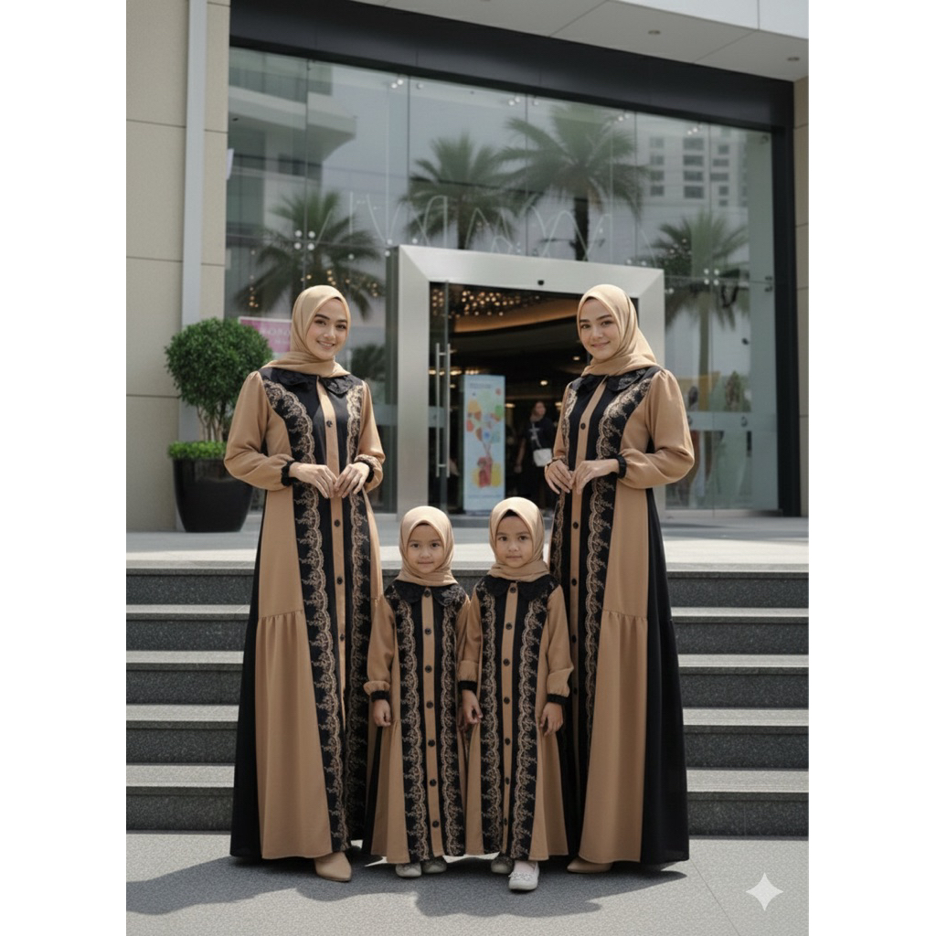 RGN Baju Dress Gamis Anak-Anak dan dewasa Model Kombinasi Pariasi Renda Full Kancing Sabrina