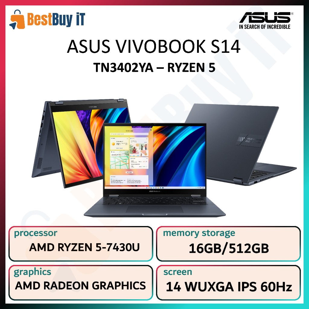 ASUS Vivobook S14 Flip TN3402YA VIPS Ryzen 5 7430U 16GB 512GB 14" WIN11 OHS
