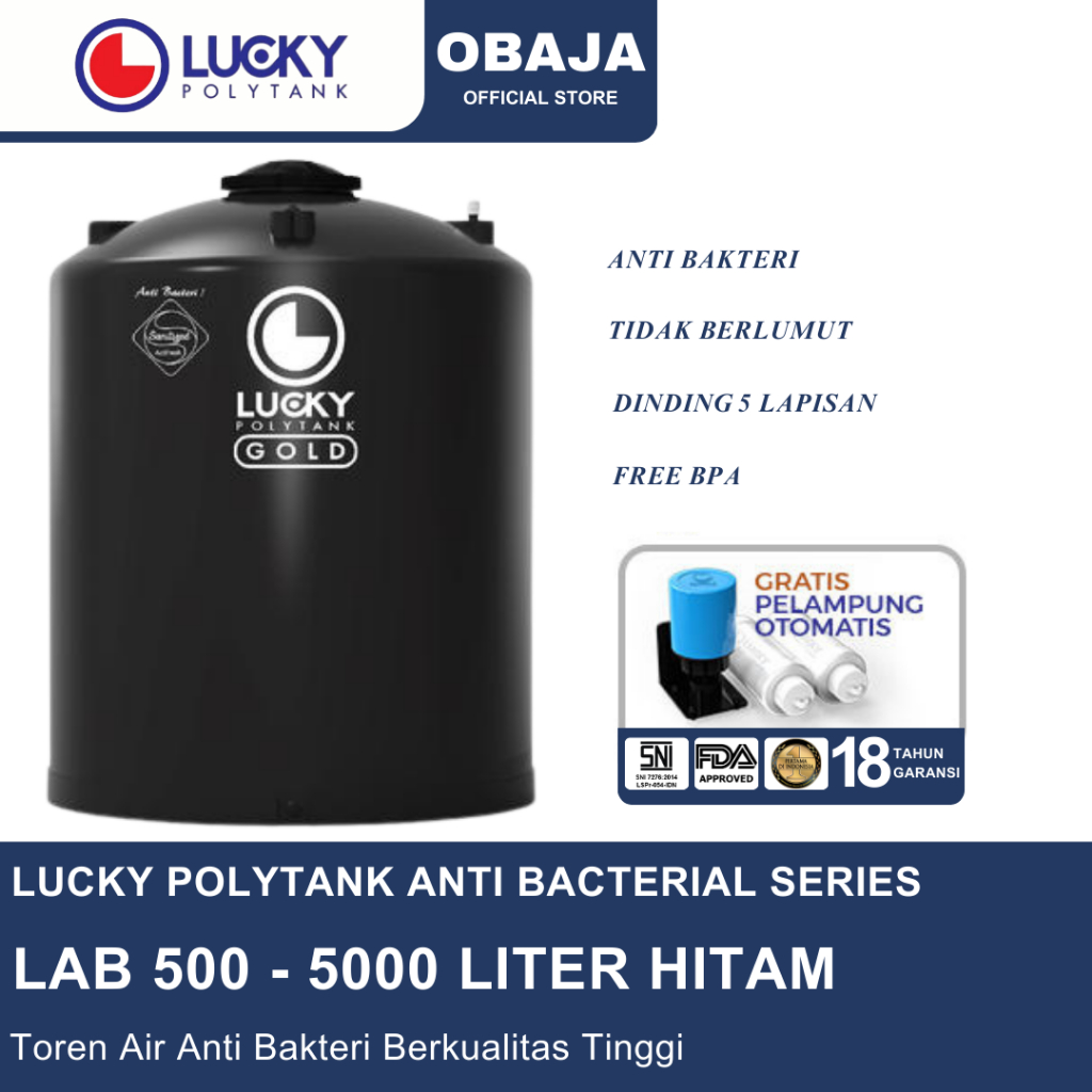 Lucky Polytank Toren Air LAB 500 Hitam / Toren Air LAB 5000 Liter Hitam Lucky Polytank