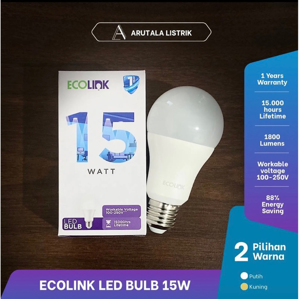 Lampu Ecolink LED Bulb 15W E27 Putih-Kuning