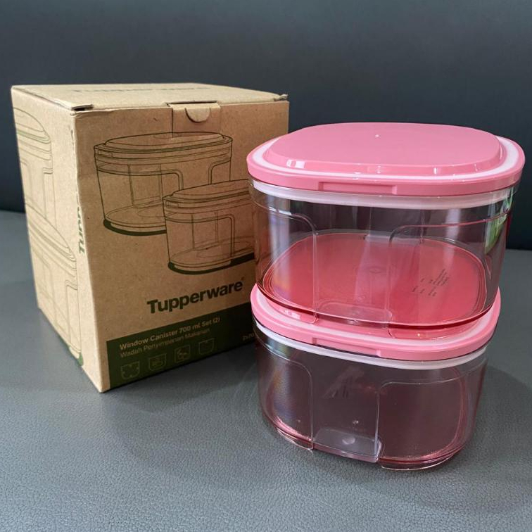 Free Box Toples Ori tupperware WINDOW CANISTER Pink 700 ml set isi 2pcs | toples crystal