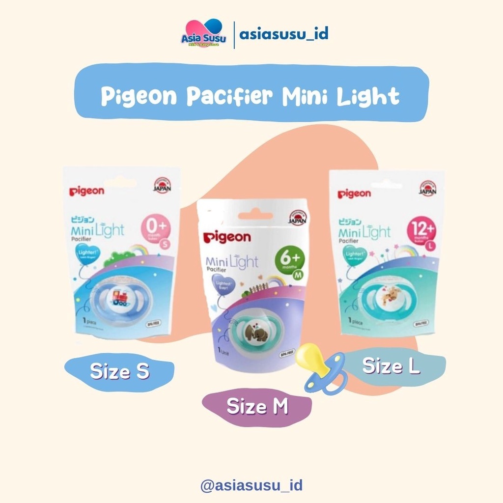 PIGEON MINILIGHT PACIFIER / KOMPENG EMPENG BAYI SIZE S M L 0M 6M 12M BULAN
