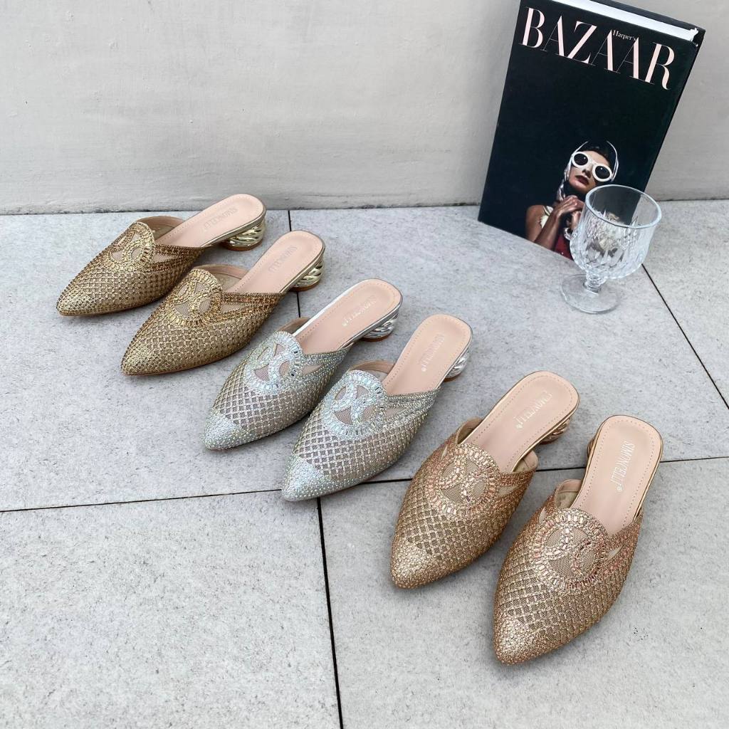 Simoncelli Sandal Tumit Tahu Wanita 3 Cm | Sandal Wanita | Sandal Pesta Mutiara | Sandal Kondangan |