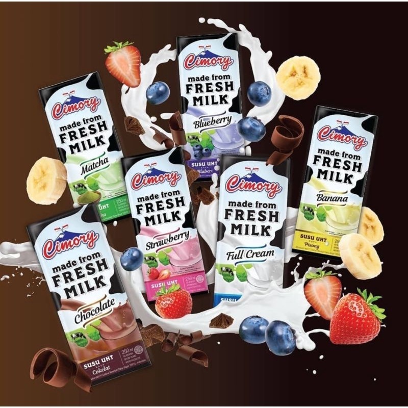 Susu uht Cimory fresh milk 250ml aneka rasa coklat almond cashew matcha banana 4pcs khusus INSTAN / 