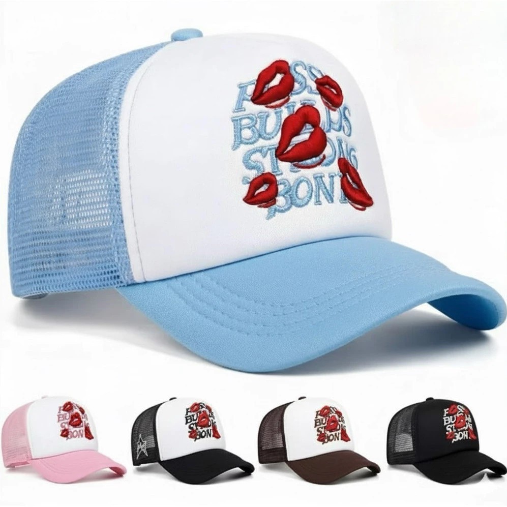 [ COD ] Topi Trucker Baseball Bordir Lips Unisex | Topi jaring Distro Korea Casual Fashion Pria Wani