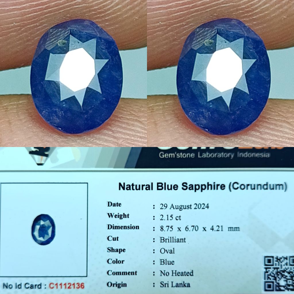 NATURAL BLUE SAPPHIRE SRI LANKA CEYLON NO HEATED MEMO GLI LAB