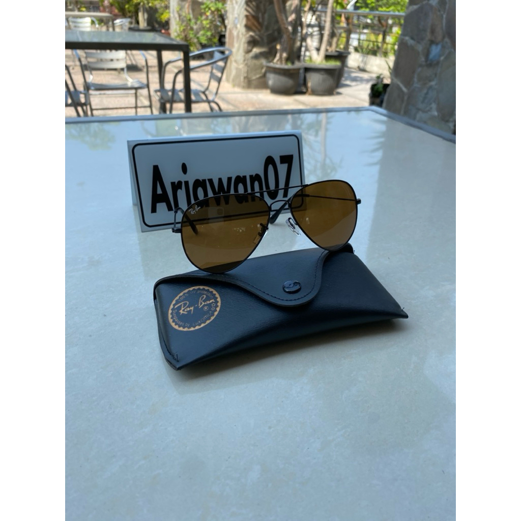 kacamata Ray-Ban aviator frame hitam kaca coklat sz 62