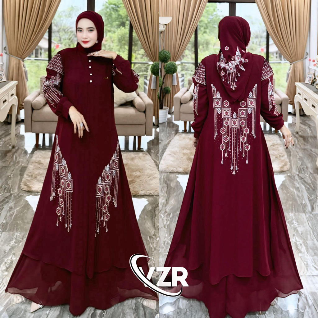 dress set hijab bordir gamis bordir premium by zakira