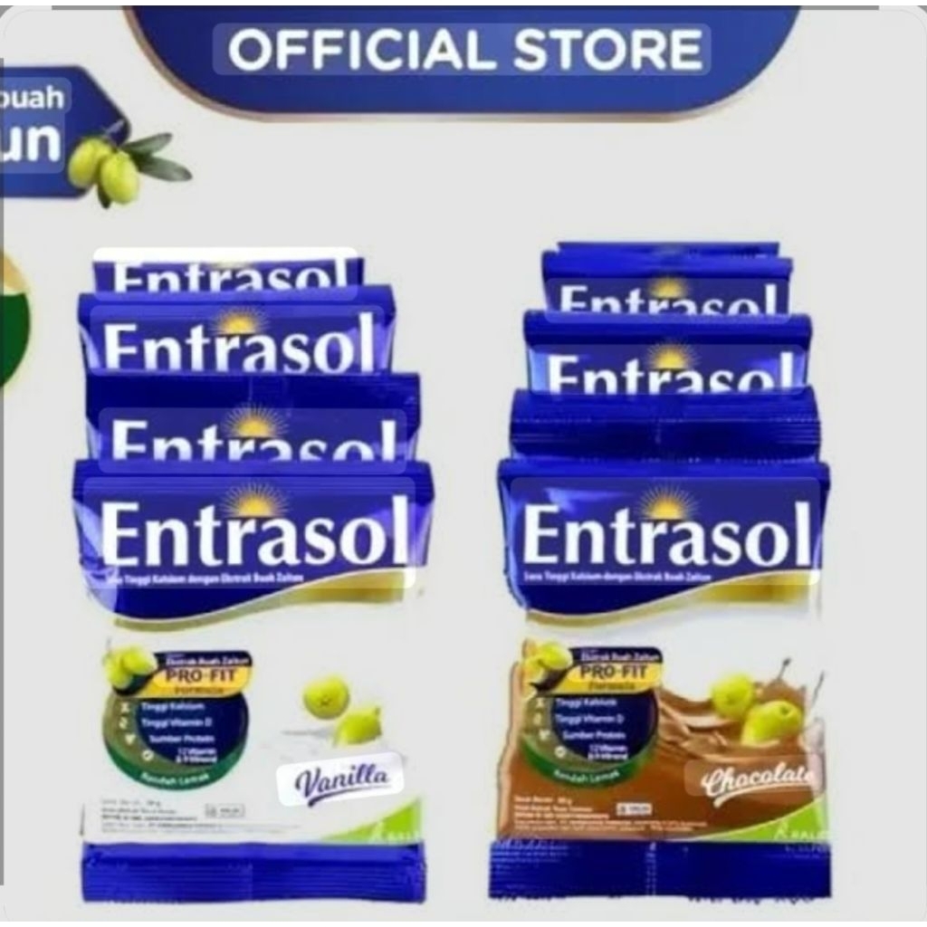 Susu Entrasol 10 Sachet x 20gr Susu Bubuk dg Ekstrak Buah Zaitun