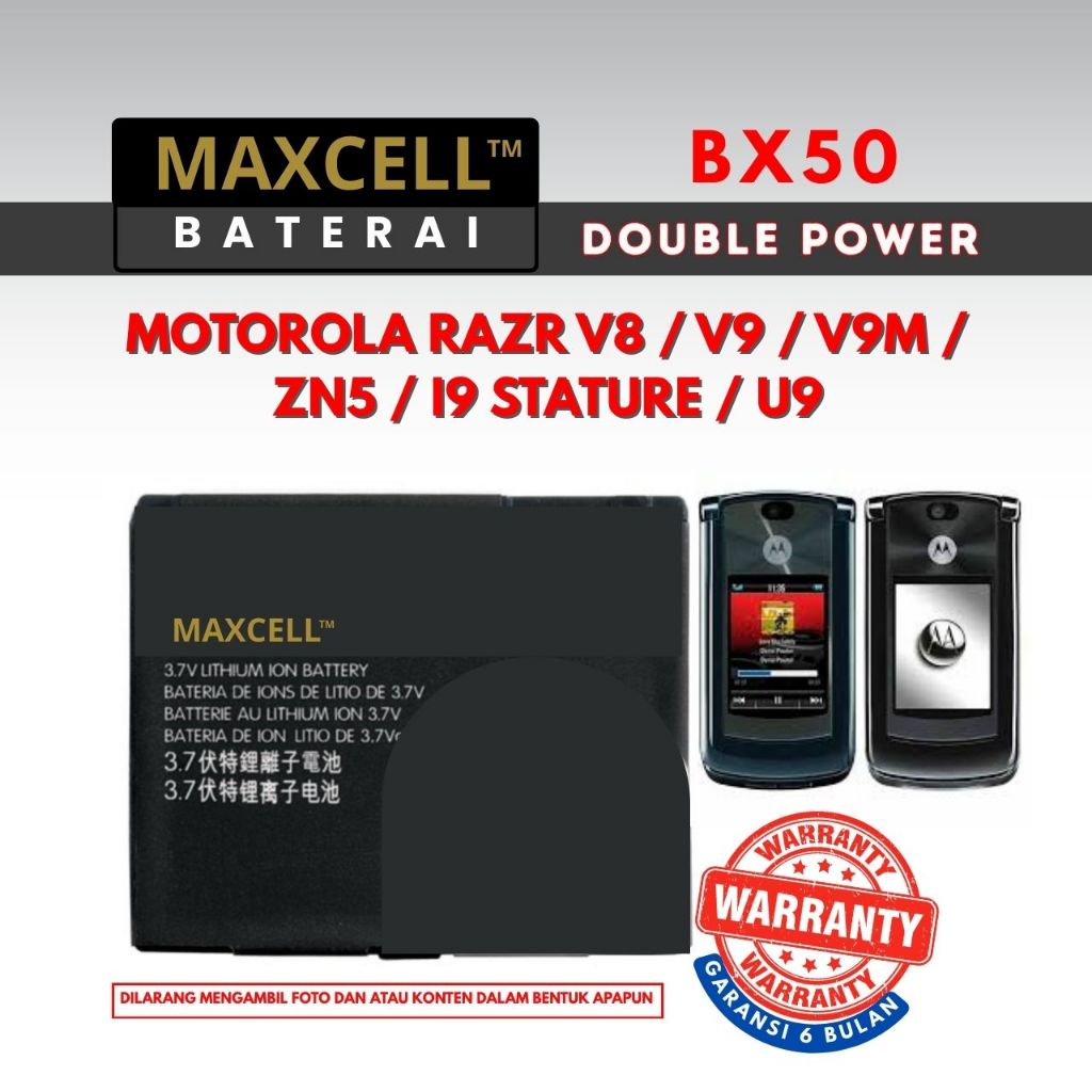 Baterai Maxcell BX50 Compatible Motorola Razr V8 / V9 / V9m / ZN5 / i9 Stature / U9 Double Power