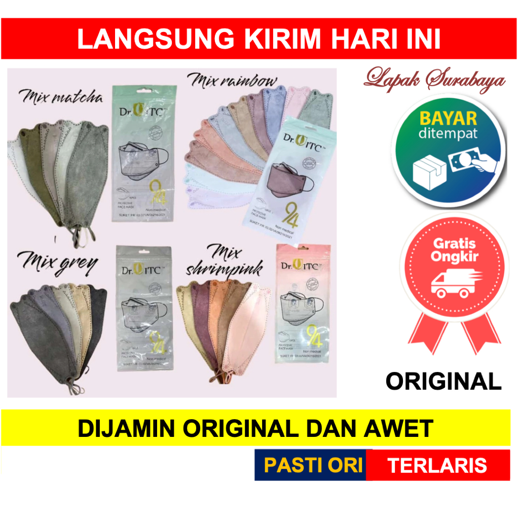 [ DR ITC ] MASKER KF94 KF 94 DR.ITC MASK DRITC KOREA 4PLY HITAM PUTIH MIX RAINBOW WARNA KEMENKES