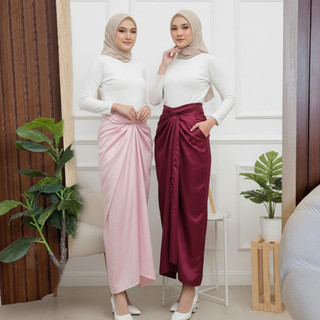 Delova Wardrobe - ROK LILIT SATIN POLOS Premium Instant Modern Wrap Skirt Pareo Bahan Jatuh Wanita Bawahan Kebaya Terlaris High Waist Instan Allie Velvet