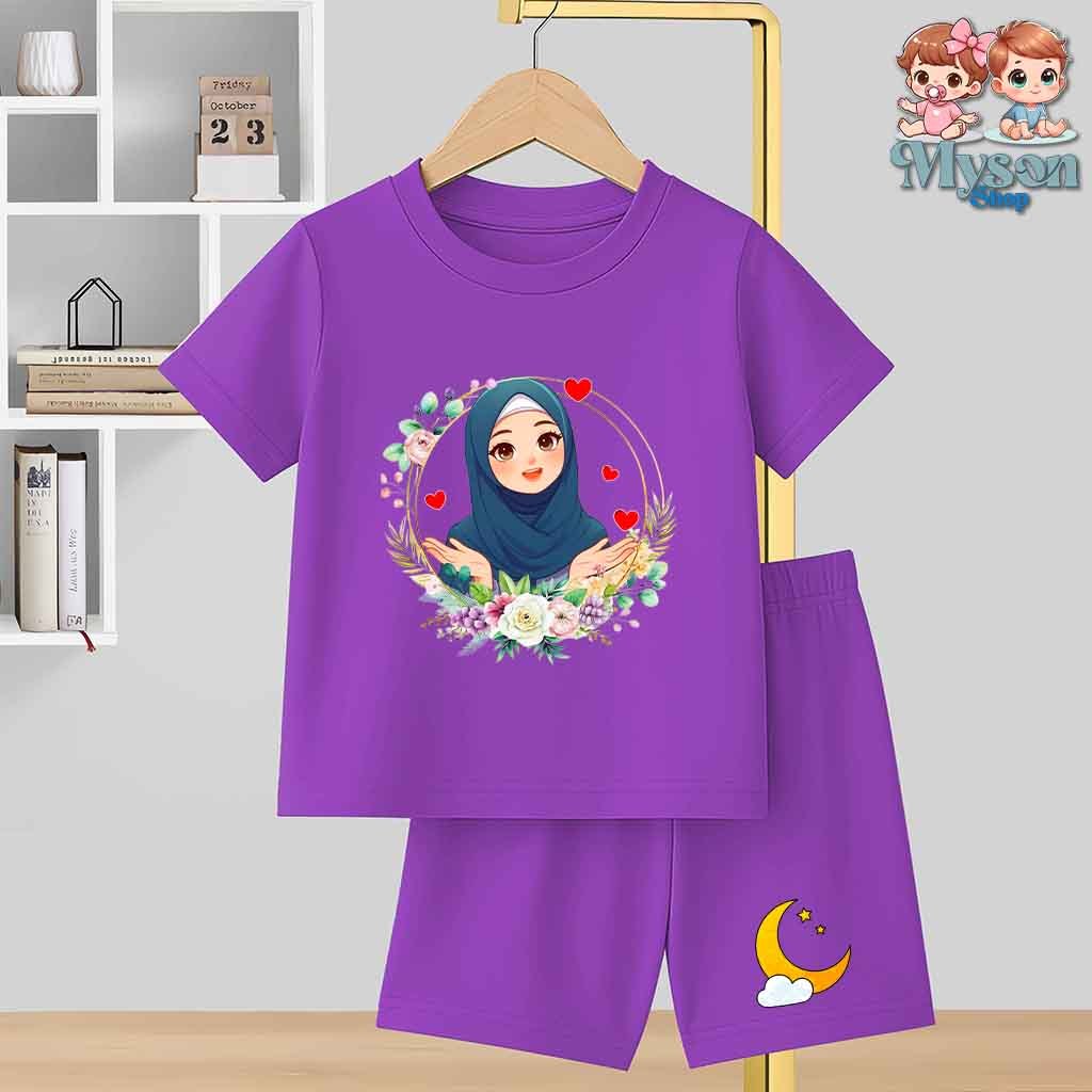 Setelan Anak Muslimah Umur 1-10 Tahun Baju Anak Perempuan Lengan Pendek Muslimah Kasih Sayang