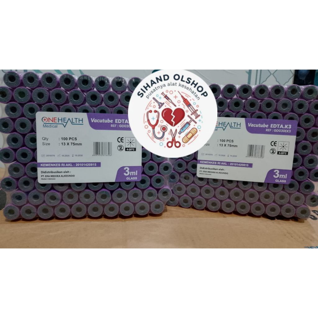 ONEHEALTH Tabung EDTA K3 blood Collection Tube Vacutainer 3ml EXP.10/2030