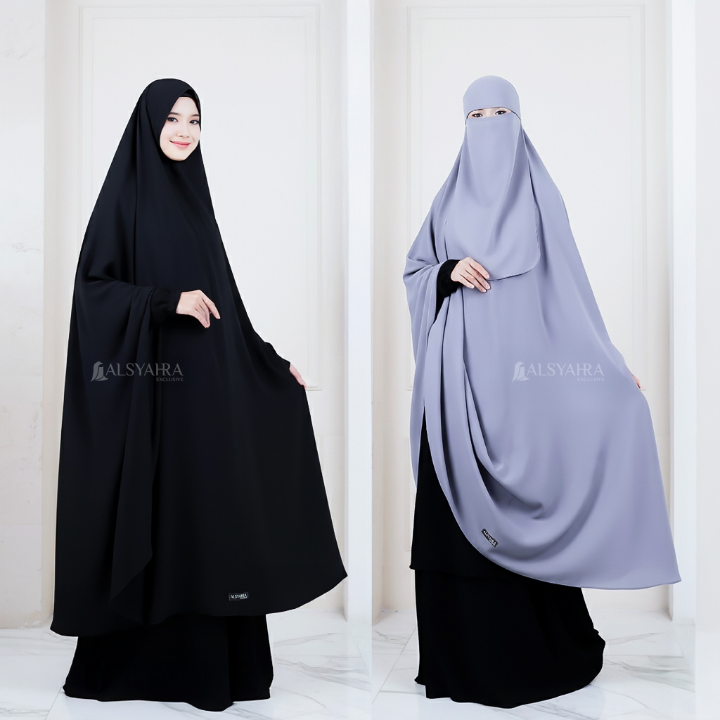 Set Long Khimar Like Mukena Haramain Non Pad Niqab Bandana WF Premium Alsyahra Exclusive