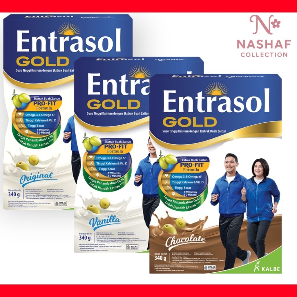 Entrasol Gold Susu Tinggi Kalsium Rasa Original / Vanilla / Coklat - Netto 180gr, 270gr, 350gr