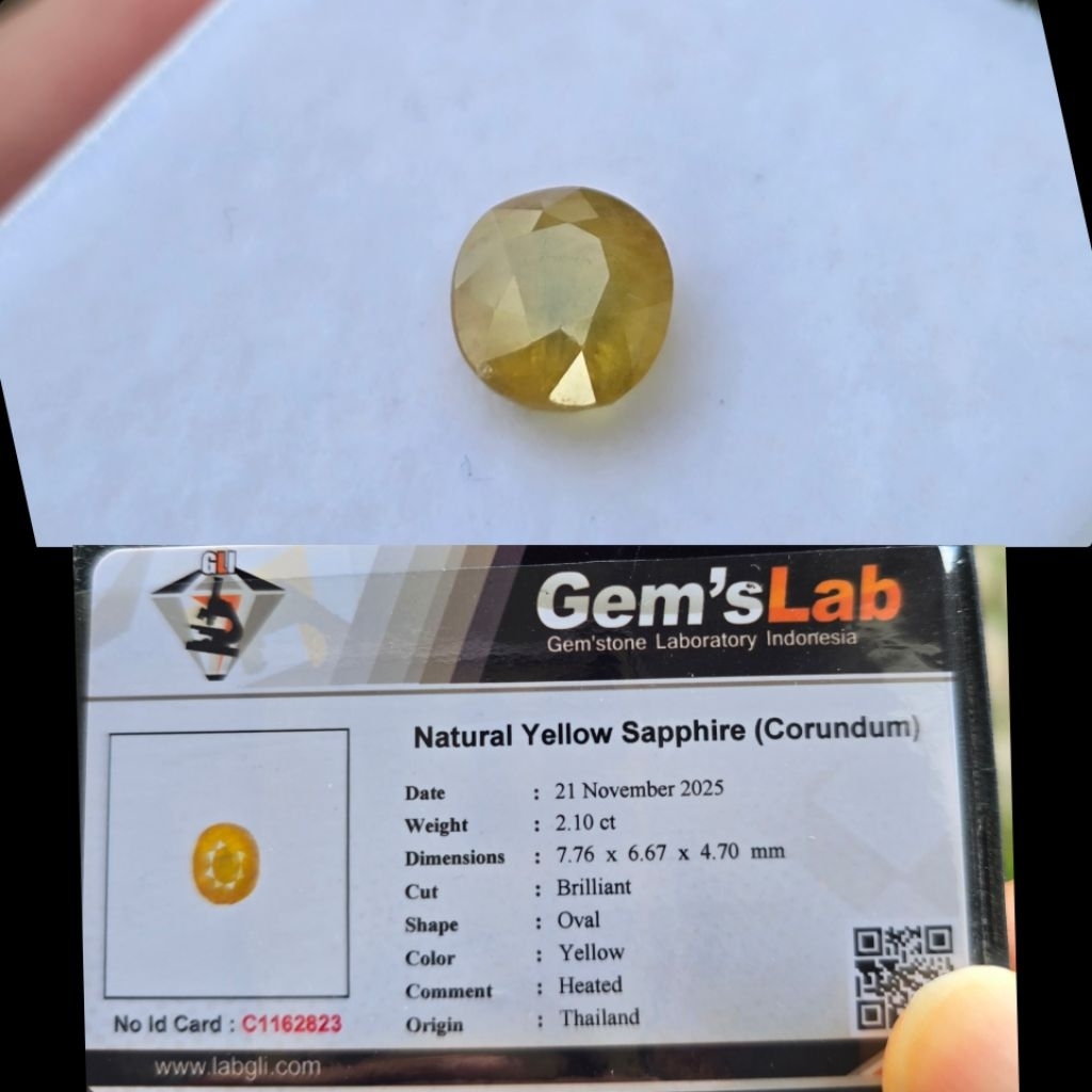 Natrural Yellow Sapphire + Memo GLI