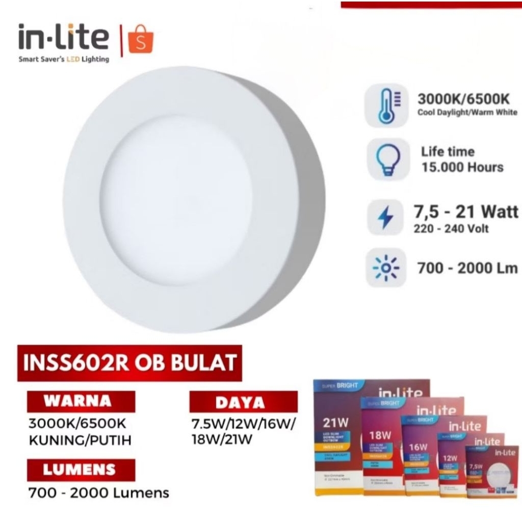 In Lite Outbow Downlight 7.5 watt 12 watt 16 watt lampu plafon dinding downlight outbow