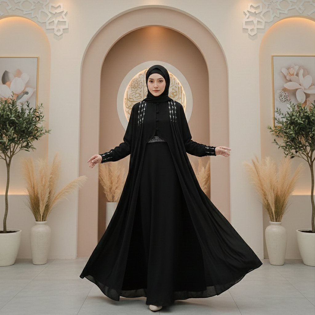 Vallina Outfit - Haneen Abaya Gamis Muslim Wanita Kondangan 2in1 Matt Ceruty Babydoll Premium