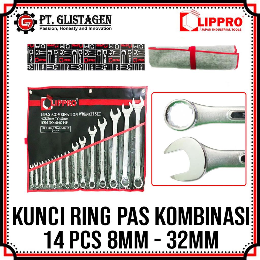 Lippro 610C Kunci Ring Pas Set 14Pcs 8 MM - 32MM Ringpas Kombinasi Set 14 Pcs 8 mm - 32 mm Combinati