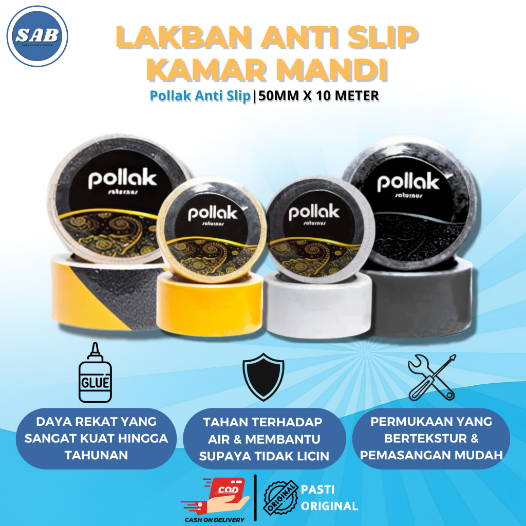 Lakban Lantai Anti Licin POLLAK Kamar Mandi | Tape Perekat Anti Slip Keramik Tangga Permukaan Licin 