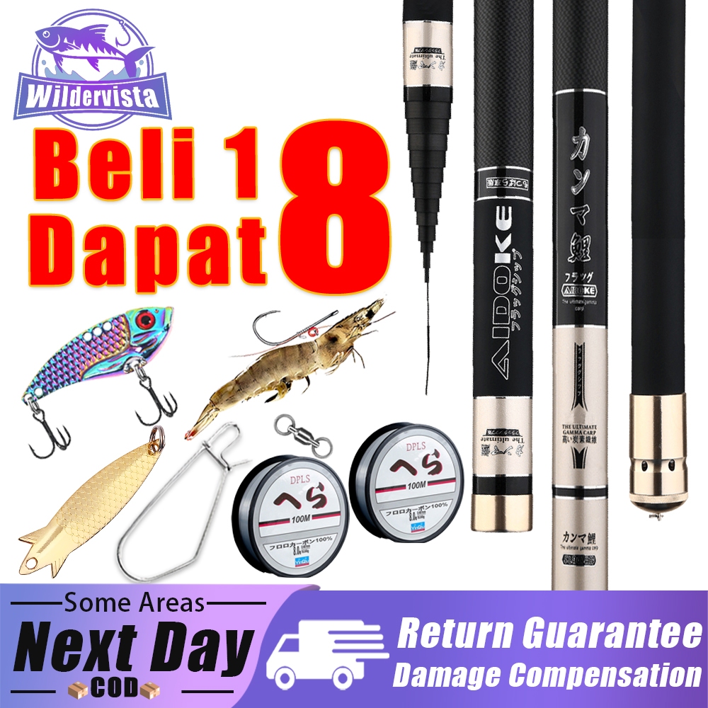 Wildervista Beli 1 Dapat 8 Gamakatsu 4H28 Joran Pancing Tegek Lentur Panjang Ukuran 270-720 Joran Te