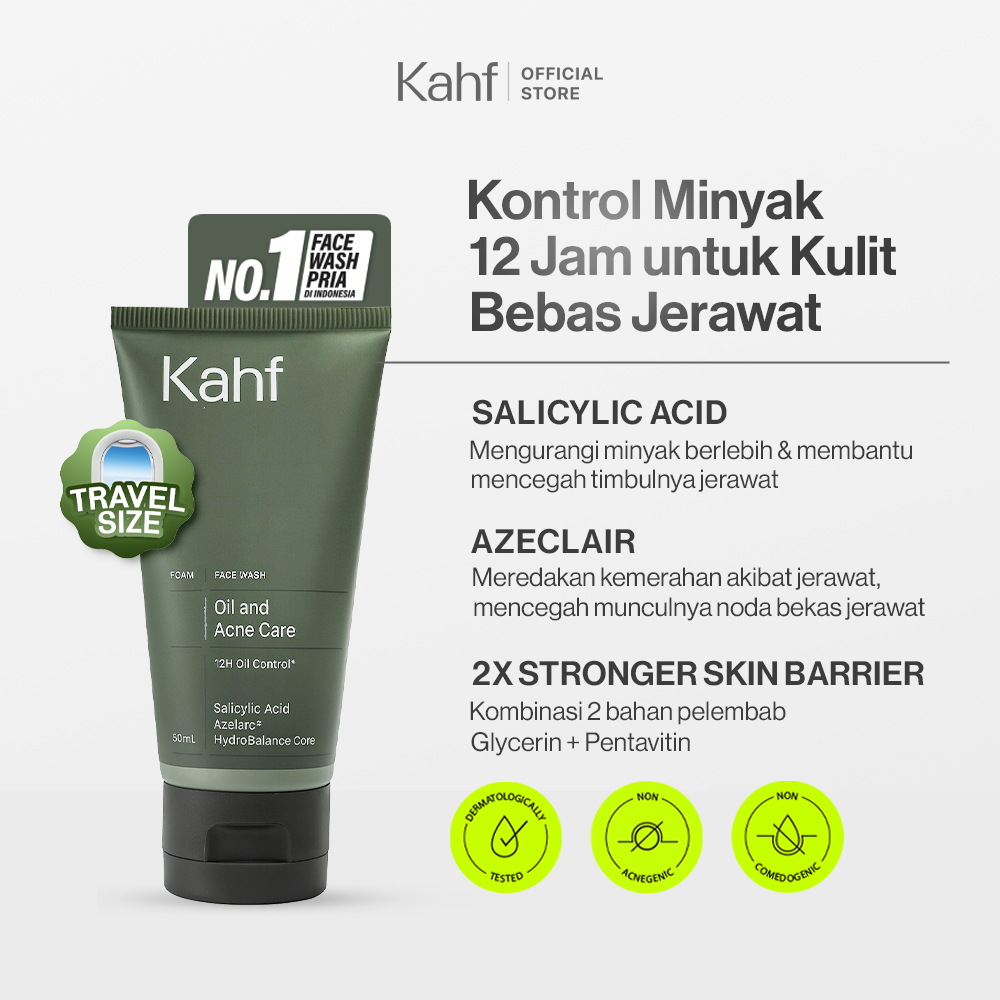 Kahf Face Wash Oil and Acne Care 50 ml - Sabun Cuci Muka Pria untuk Membantu Lawan Jerawat dan Kontr