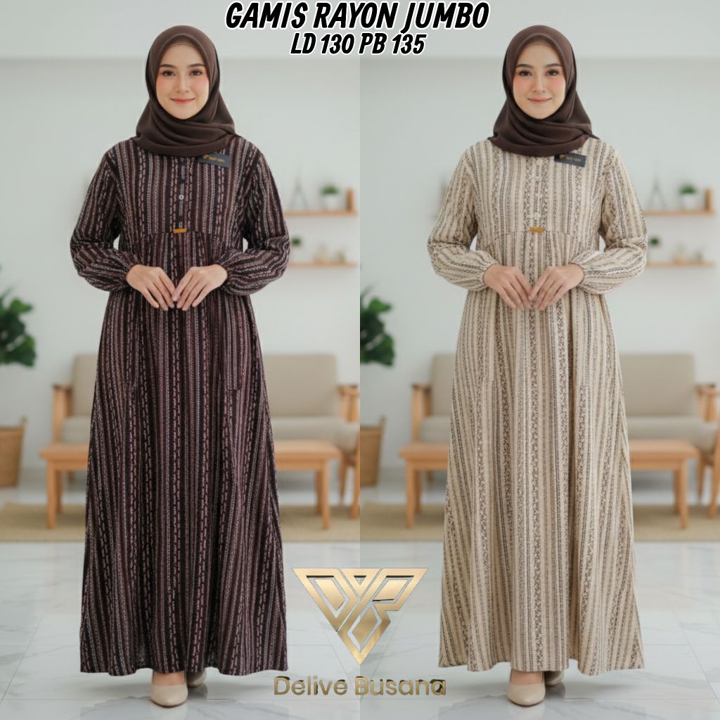 Gamis rayon jumbo//Gamis Rayon motif salur//Gamis Rayon jumbo premium