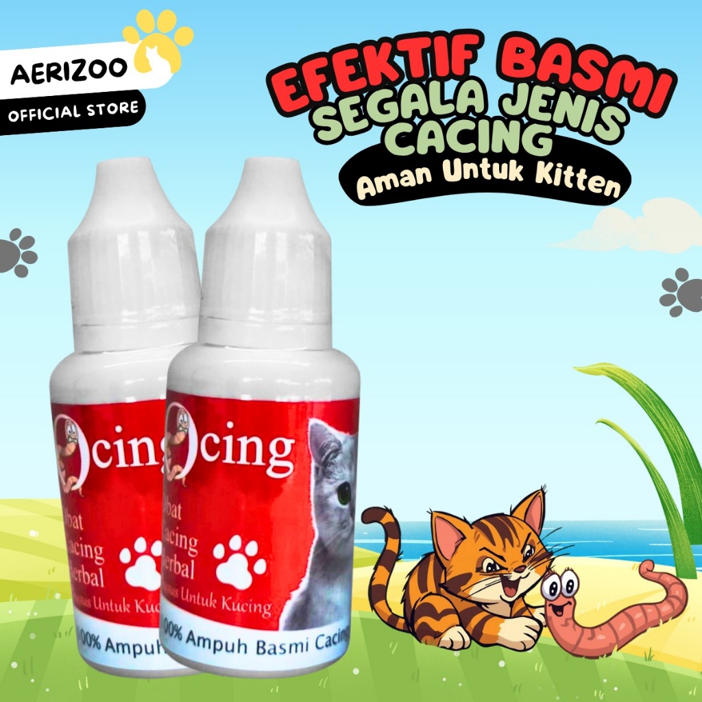 Aerizoo Obat Cacing Herbal Kucing 30ml Obat Sakit Cacingan Kurus Lesu Lemas Anti Infeksi
