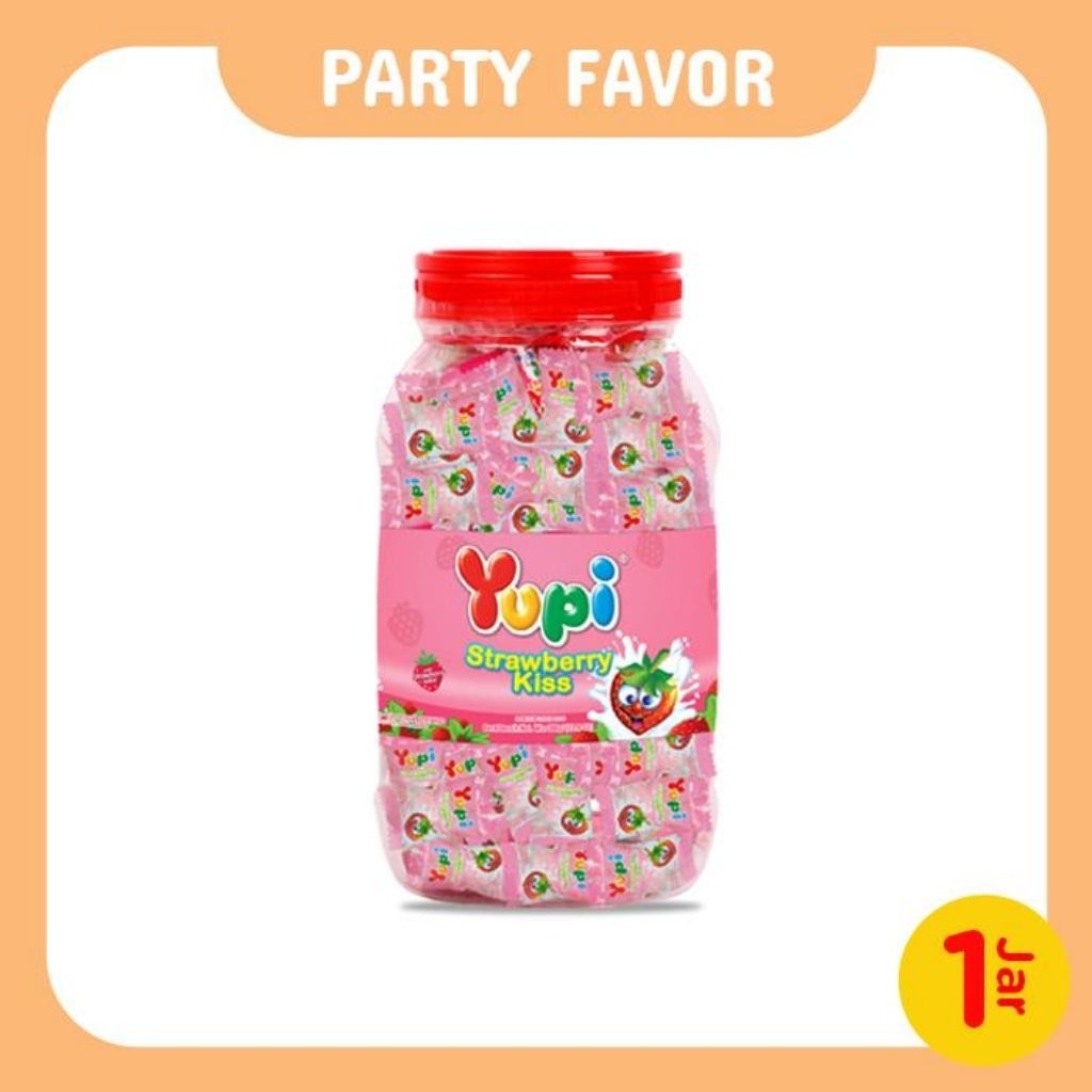 Yupi Strawberry Kiss Jar 300 gr - party pavor (1 dus isi 6 jar)