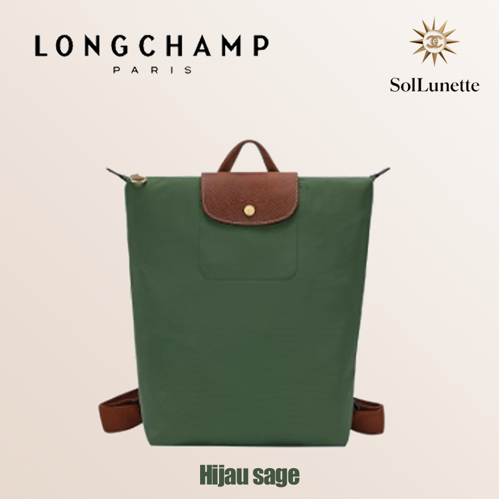 Longchamp Tas Wanita Seri Le Pliage Original Tas Ransel Besar Warna Hijau Sage