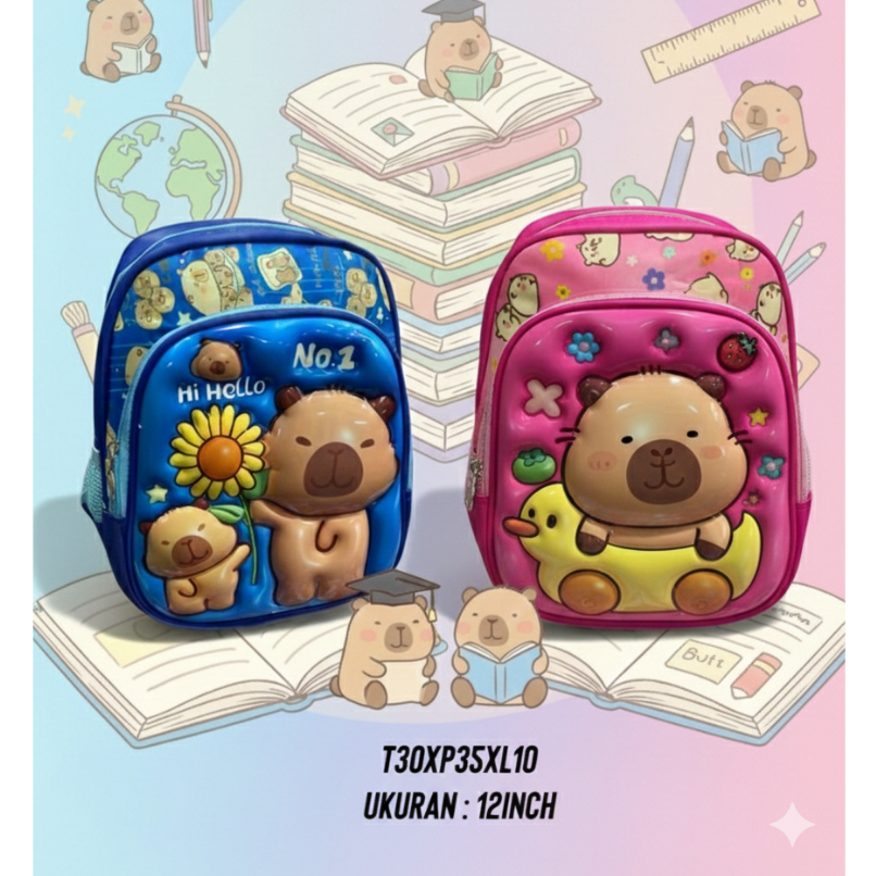 Polo England - Tas Ransel Karakter Capybara Tas Anak Perempuan Laki laki Paud / TK R8013