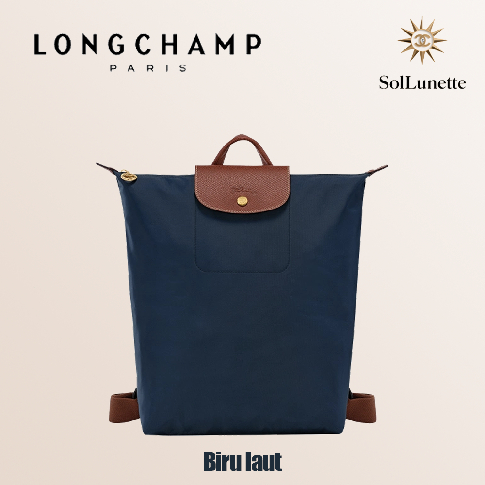 Longchamp Tas Wanita Seri Le Pliage Original Tas Ransel Besar Warna Biru Laut
